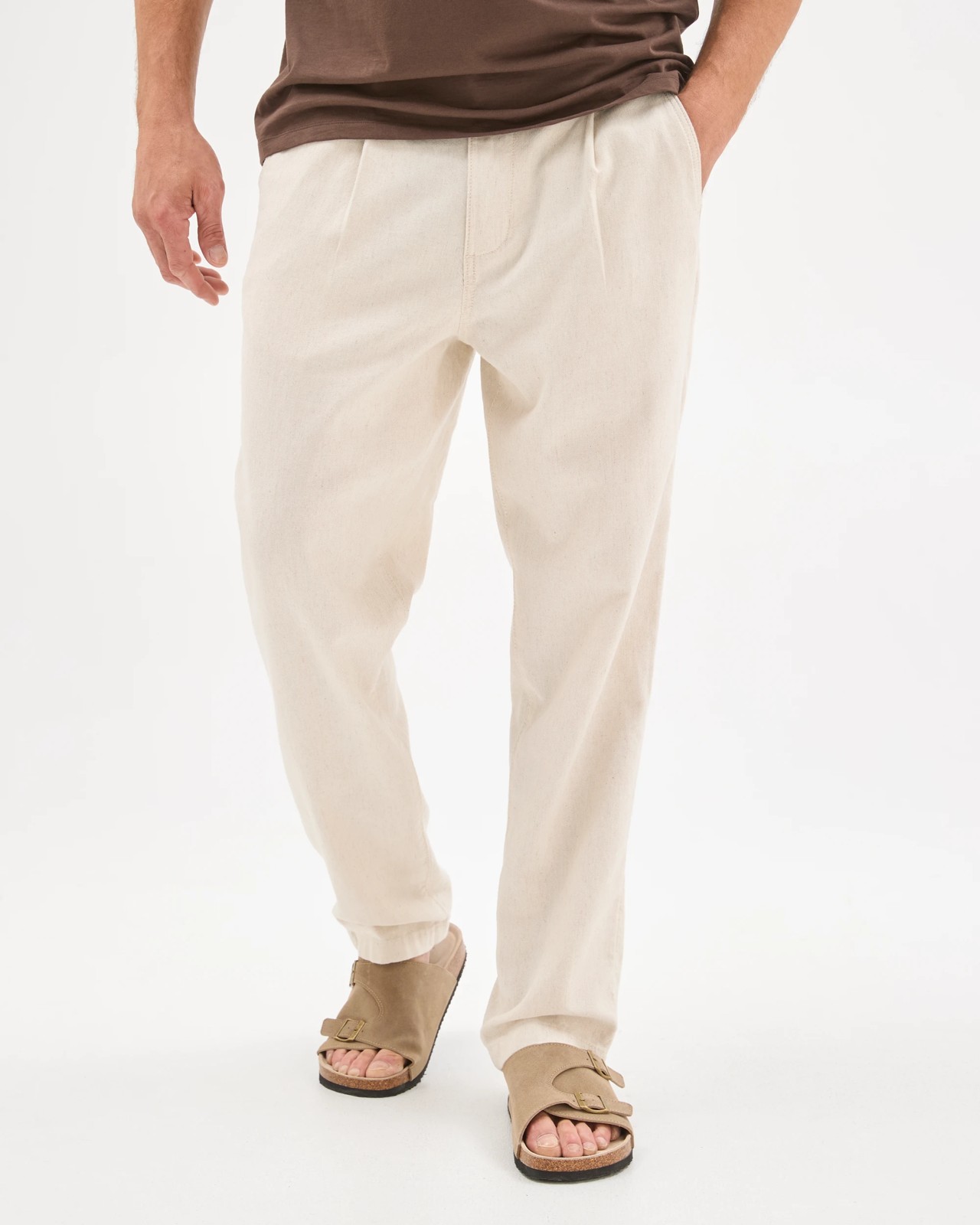 Australian Cotton Blend Pleated Pants  - Stone 2 of 5