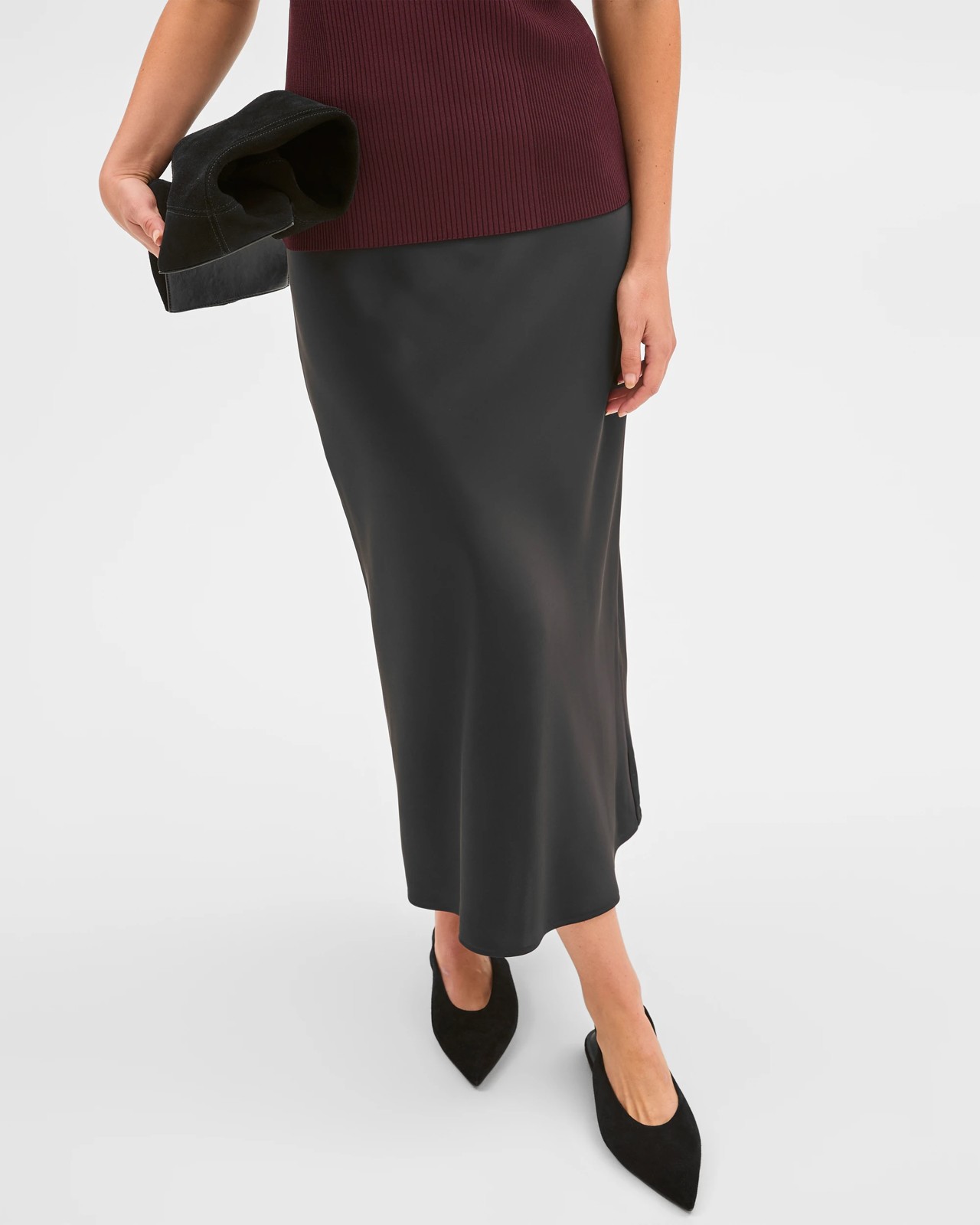 Preview Satin Bias Cut Midi Skirt - Black 5 of 6