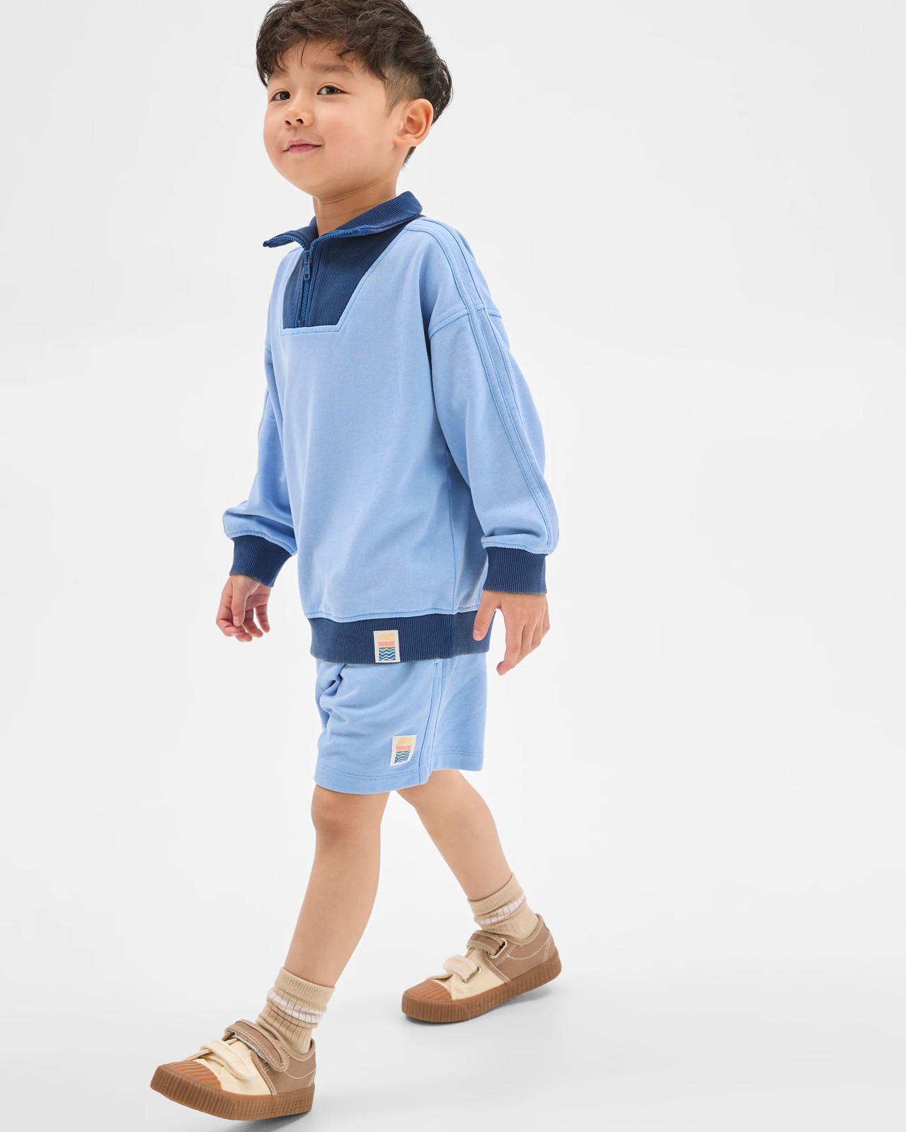 Australian Cotton 1/4 Zip Jumper & Shorts 2 Piece Set  - Washed Blue 2 of 6