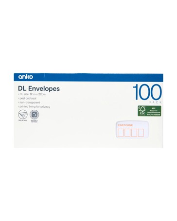 DL Peel and Seal Envelopes 100 Pack - Anko