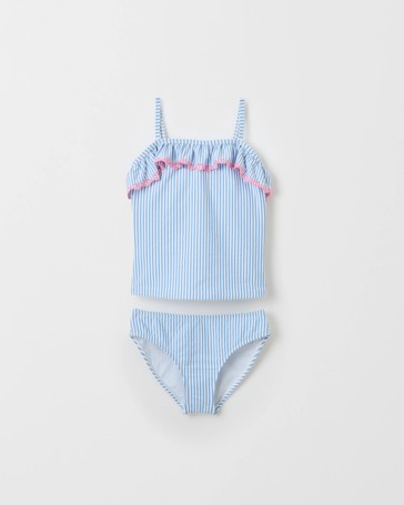 Ruffle Front Sleeveless Swim Embroidered Tankini Set