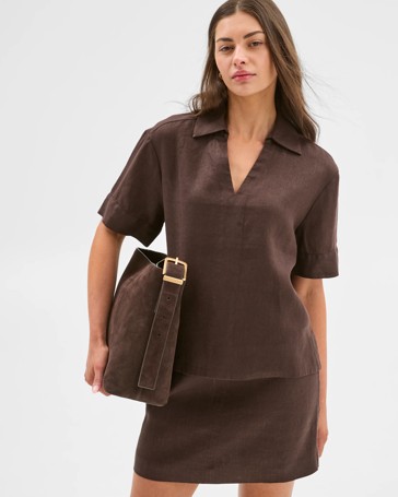 Petites European Linen Popover Top
