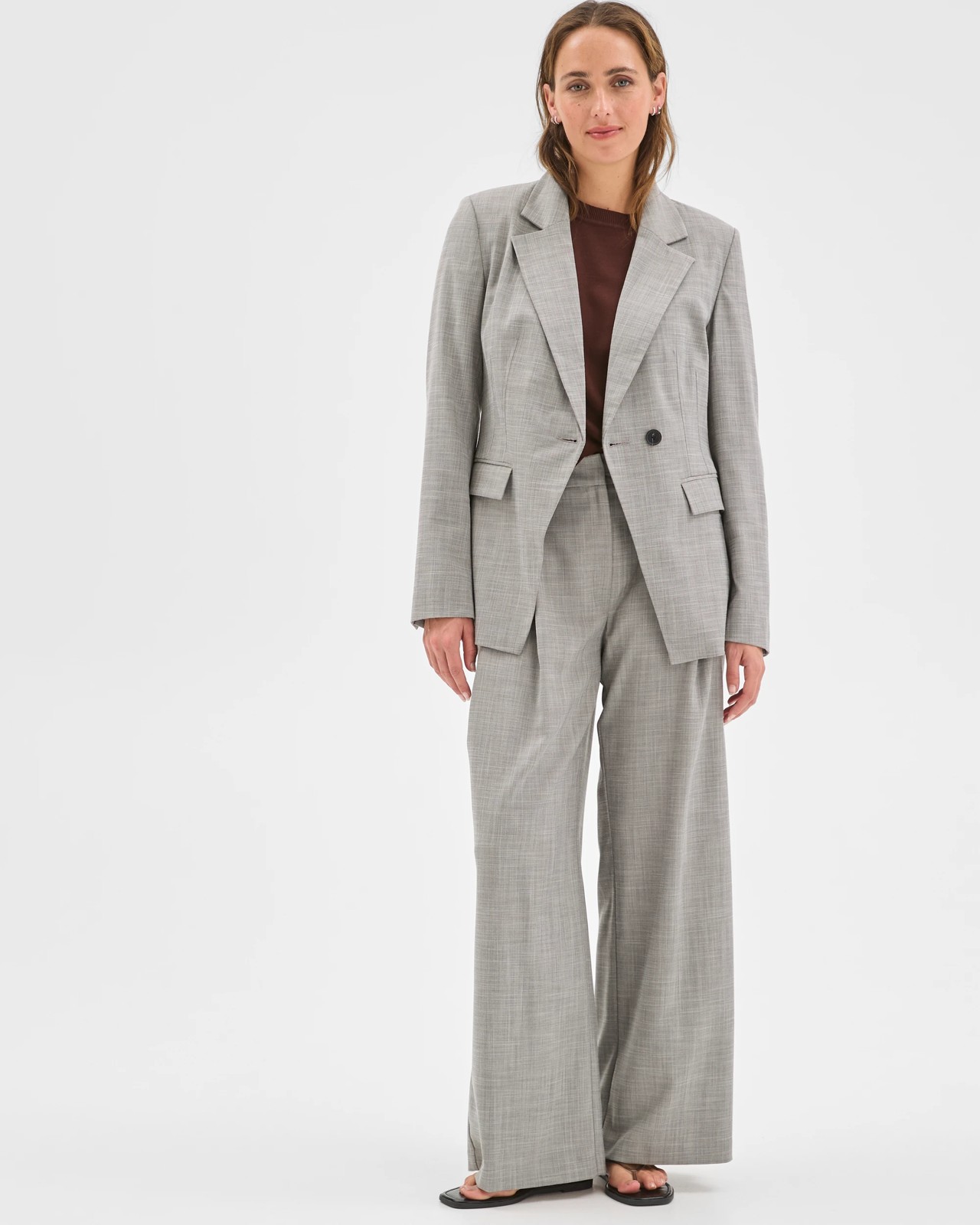 Preview Cinched Waist Blazer - Grey Melange 2 of 5