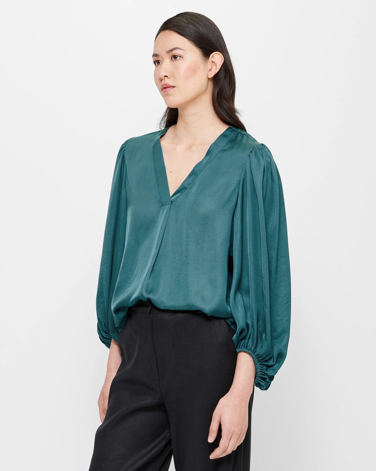 Notch Balloon Sleeve Blouse - Preview 3 of 5