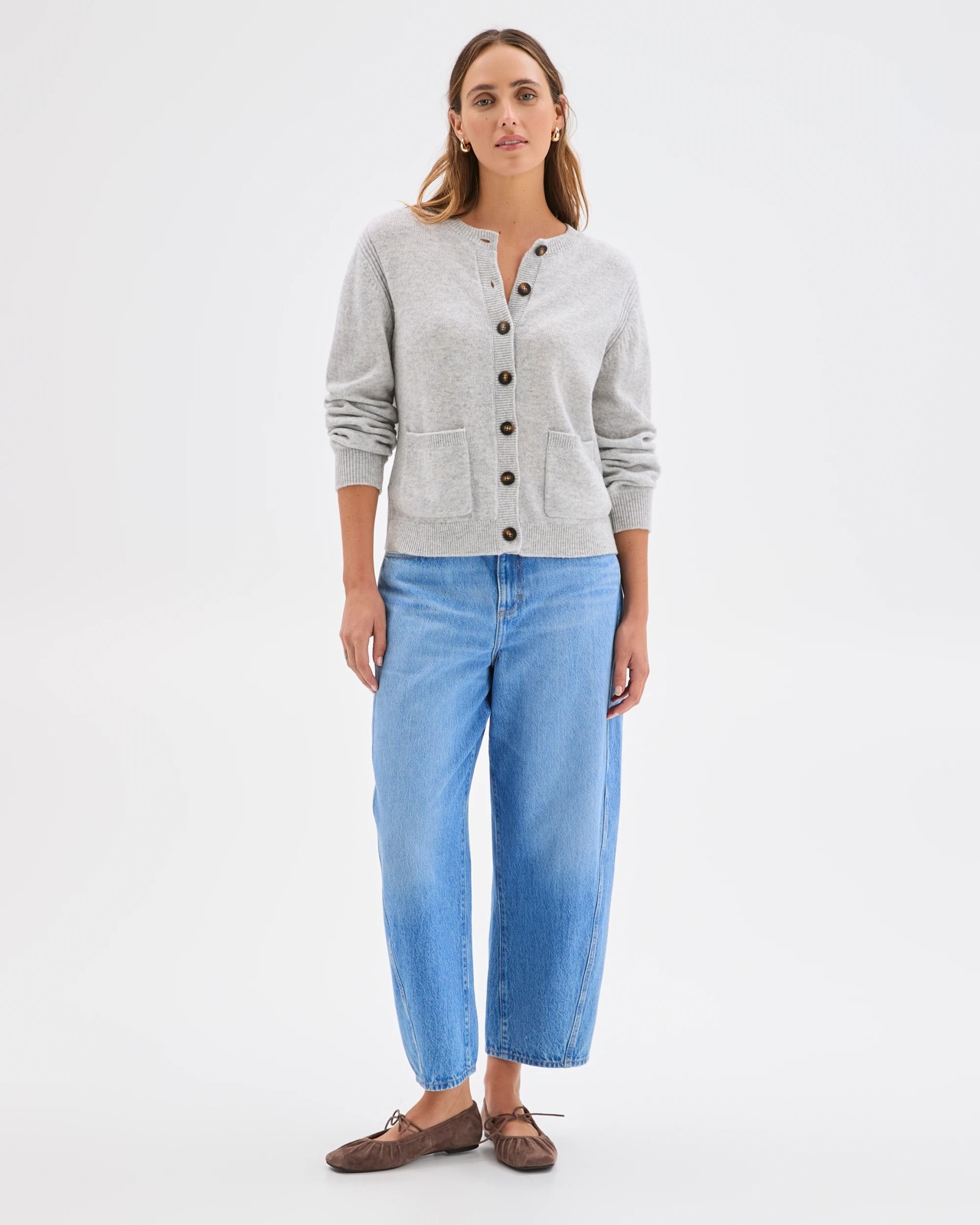 Lambswool Balloon Sleeve Cardigan - Light Grey Marle 3 of 6