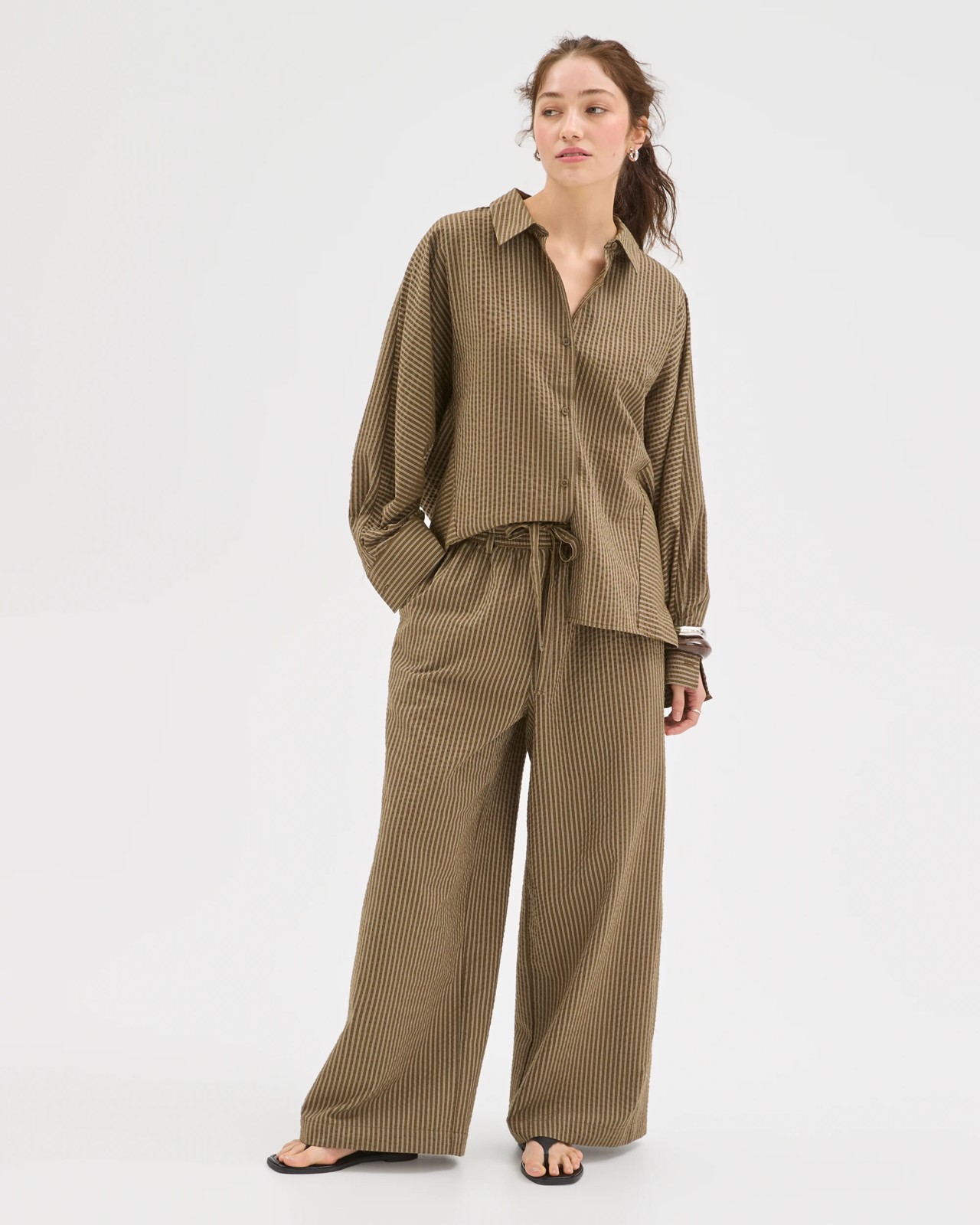 Lily Loves Australian Cotton Blend Oversized Shirt - Deep Moss Stripe 5 of 6