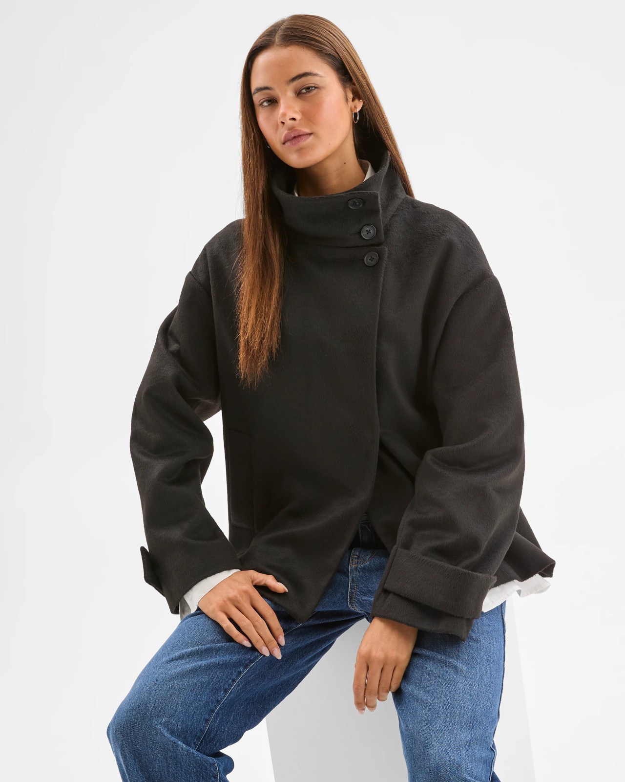 Lily Loves Funnel Neck Short Coat - Black 3 of 6
