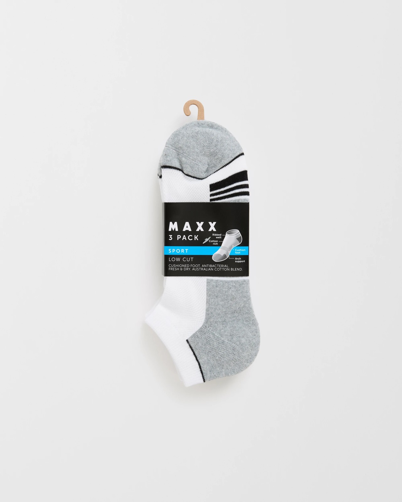 Maxx Australian Cotton Blend 3 Pack Low Cut Sport Socks - White 3 of 3