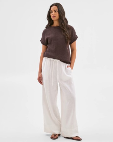 Australian Cotton Blend Boucle Roll Trim Knit Top