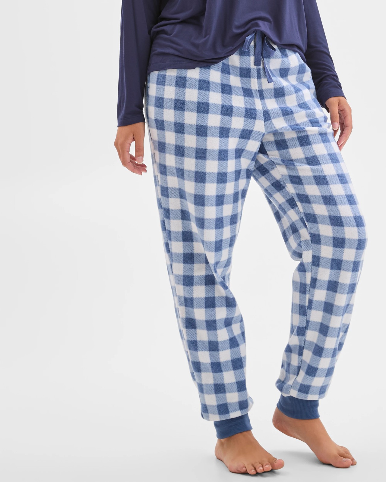 Fleece Sleep Pyjama Jogger Pants - Gingham Blue 4 of 5