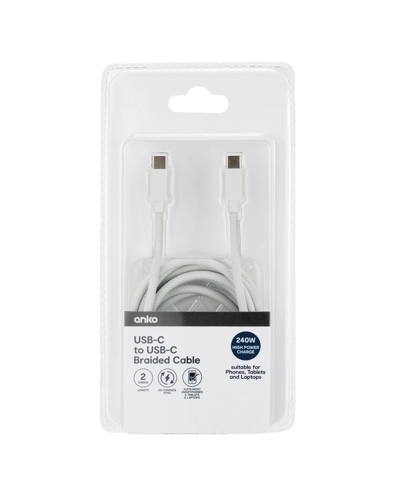 Anko 240W Braided Cable 2m 4 of 4