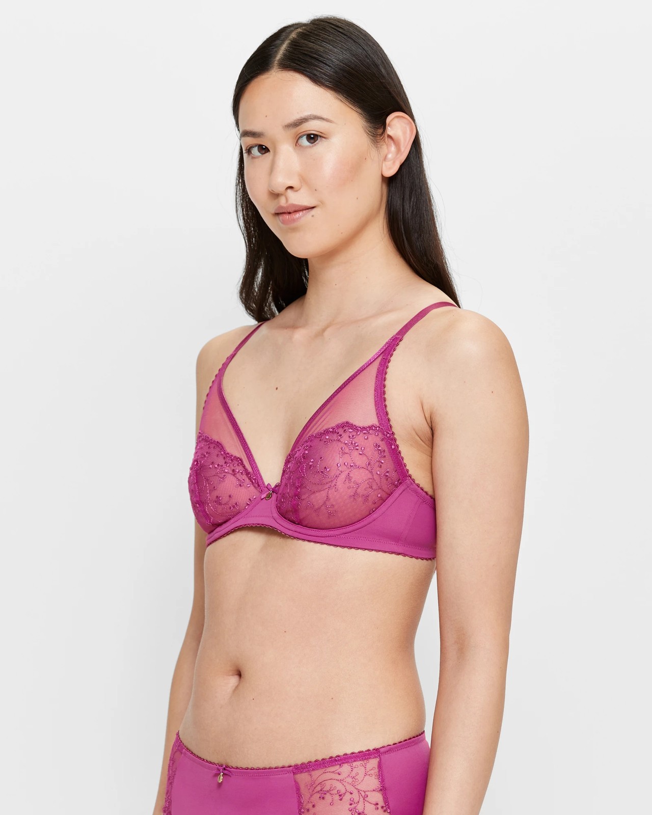 Embroidered Plunge Soft Cup Bra - Preview - Magenta Haze