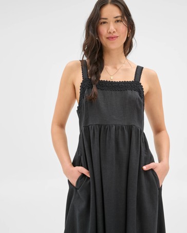 Linen Blend Square Neck Maxi Dress