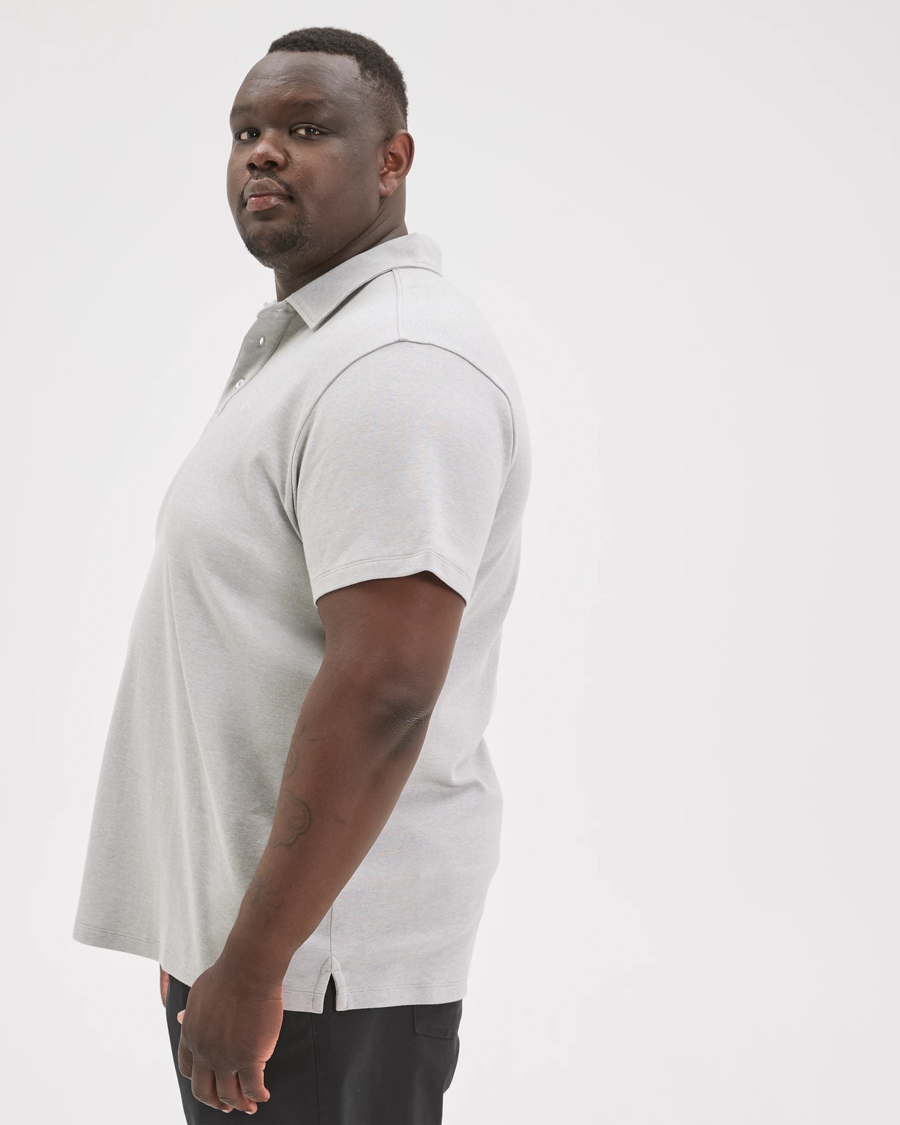 Plus Size Australian Cotton Micro Stripe Polo Top - Forest Fog 5 of 6