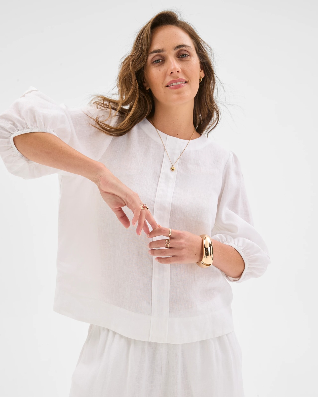 European Linen Femme Popover Blouse - White 4 of 6