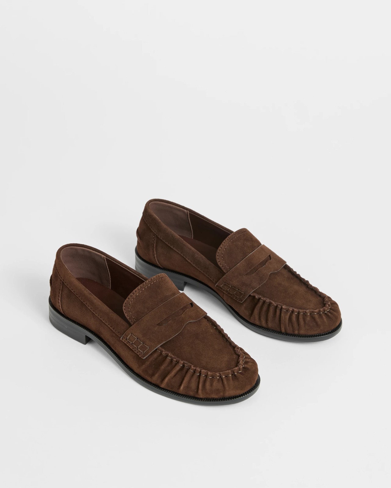 Genuine Leather Gathered Loafers - Chocolate 2 of 3