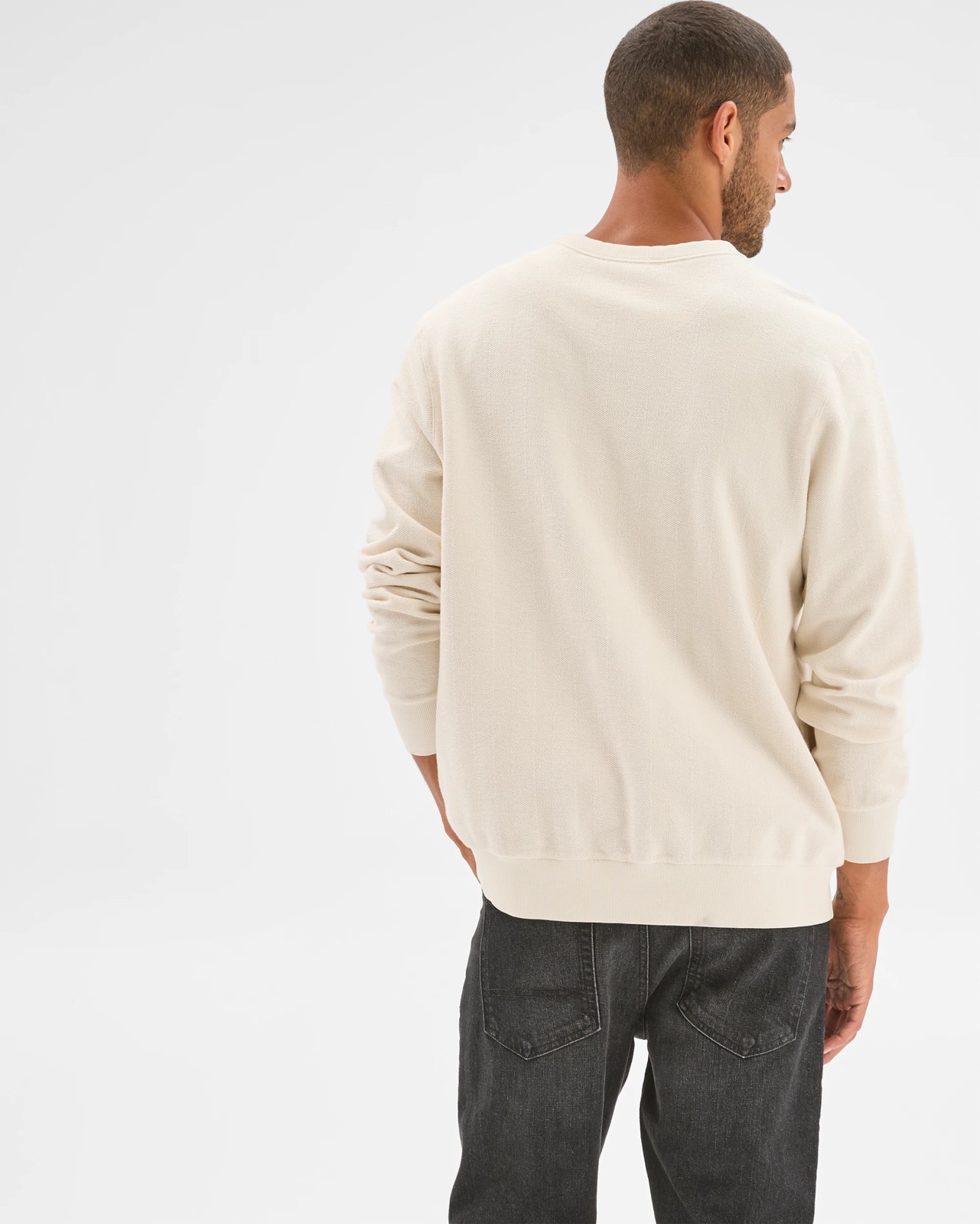 Australian Cotton Herringbone Long Sleeve Crew Neck Fleece Top 5 of 5