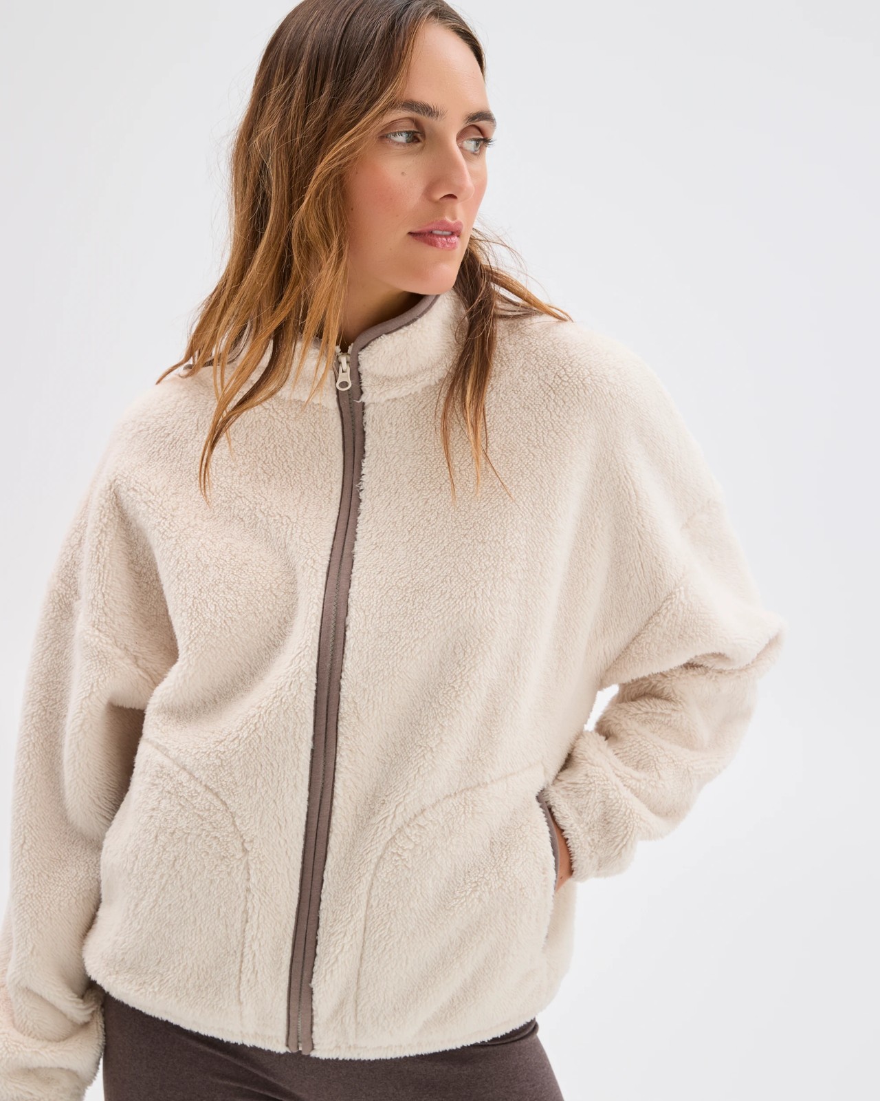 Active Sherpa Zip Through Jacket - Oatmilk 5 of 6