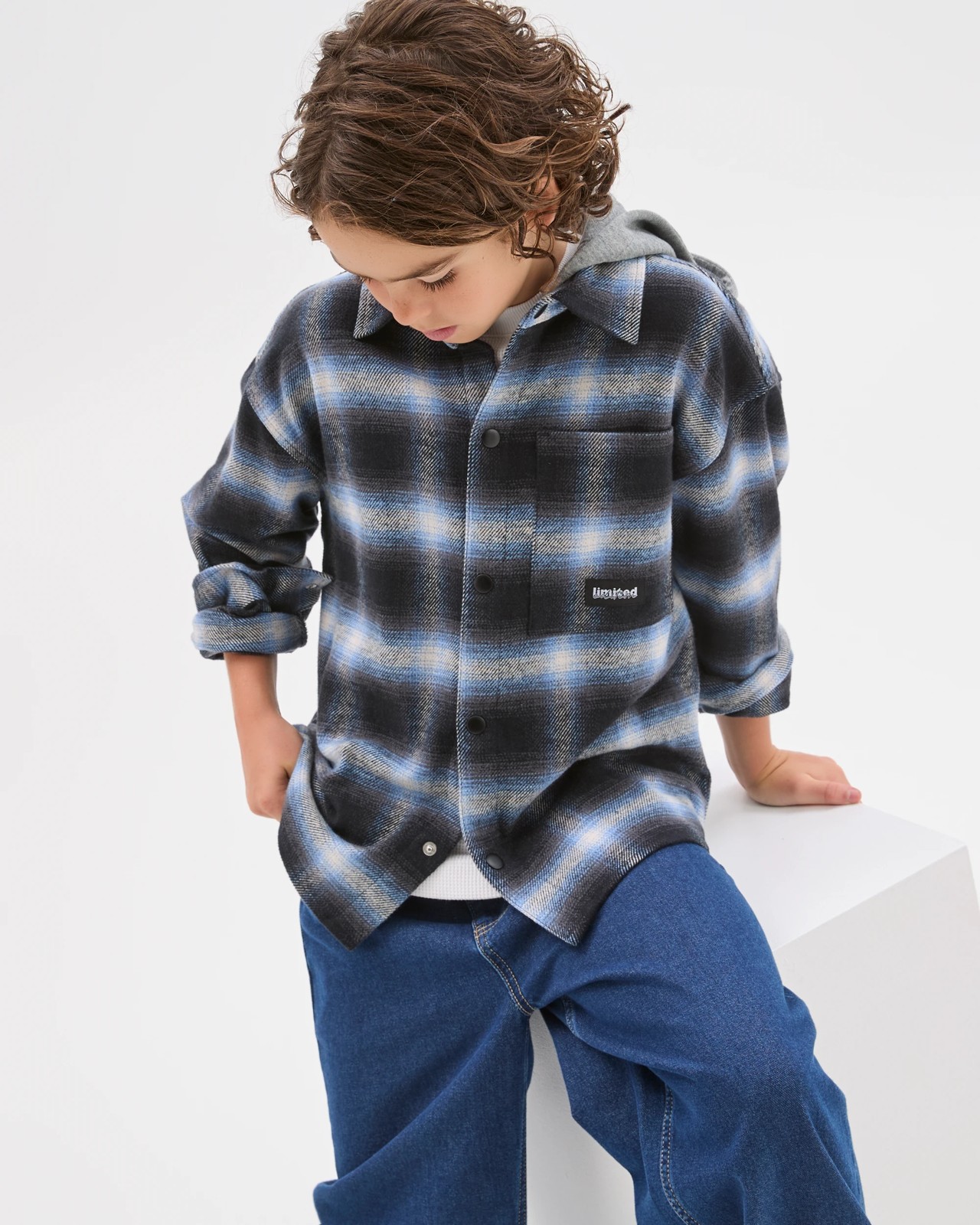 Australian Cotton Heavy Flannelette Hooded Shirt - Blue Check 3 of 6