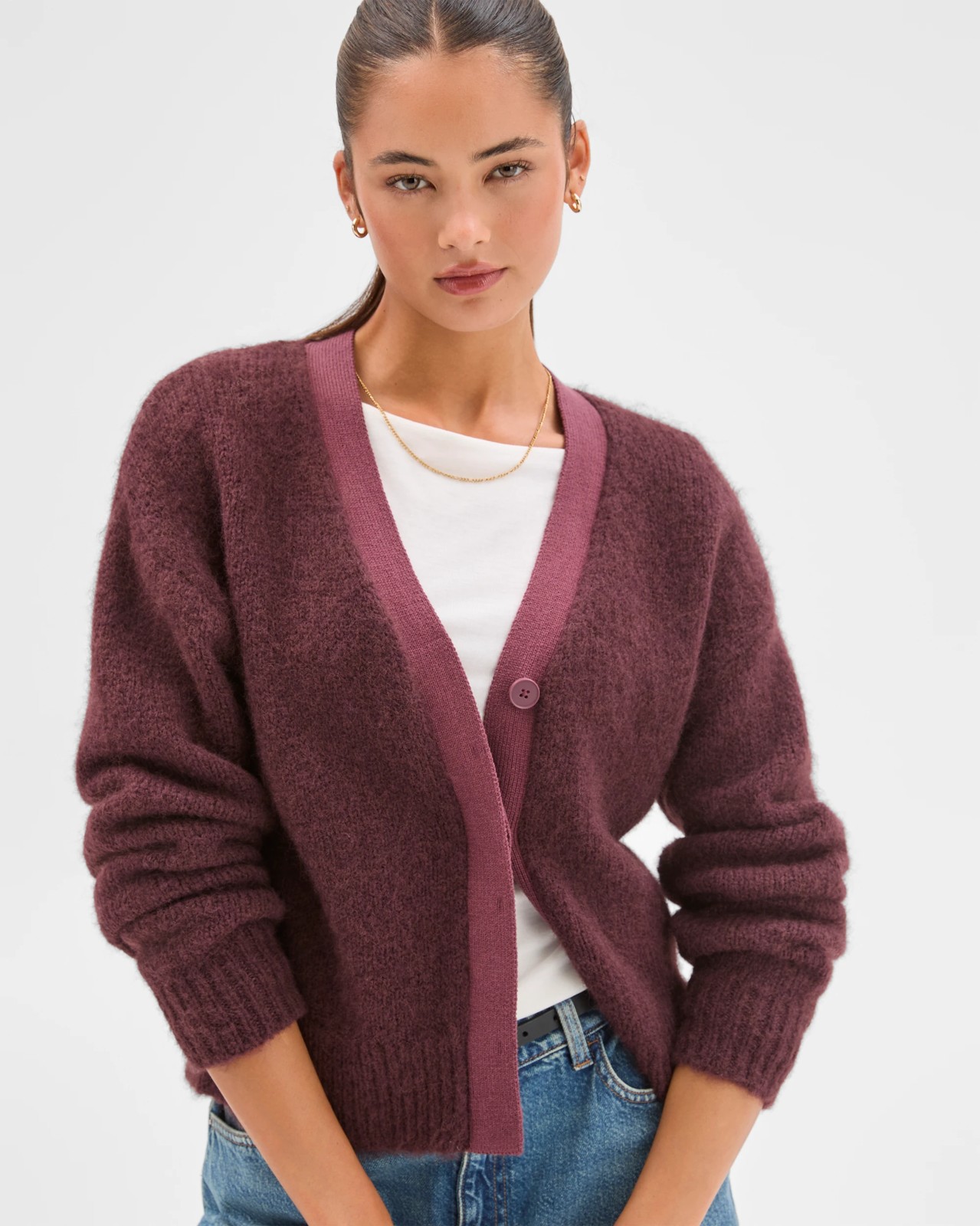 Lily Loves Contrast Bind Cardigan - Fudge 3 of 6