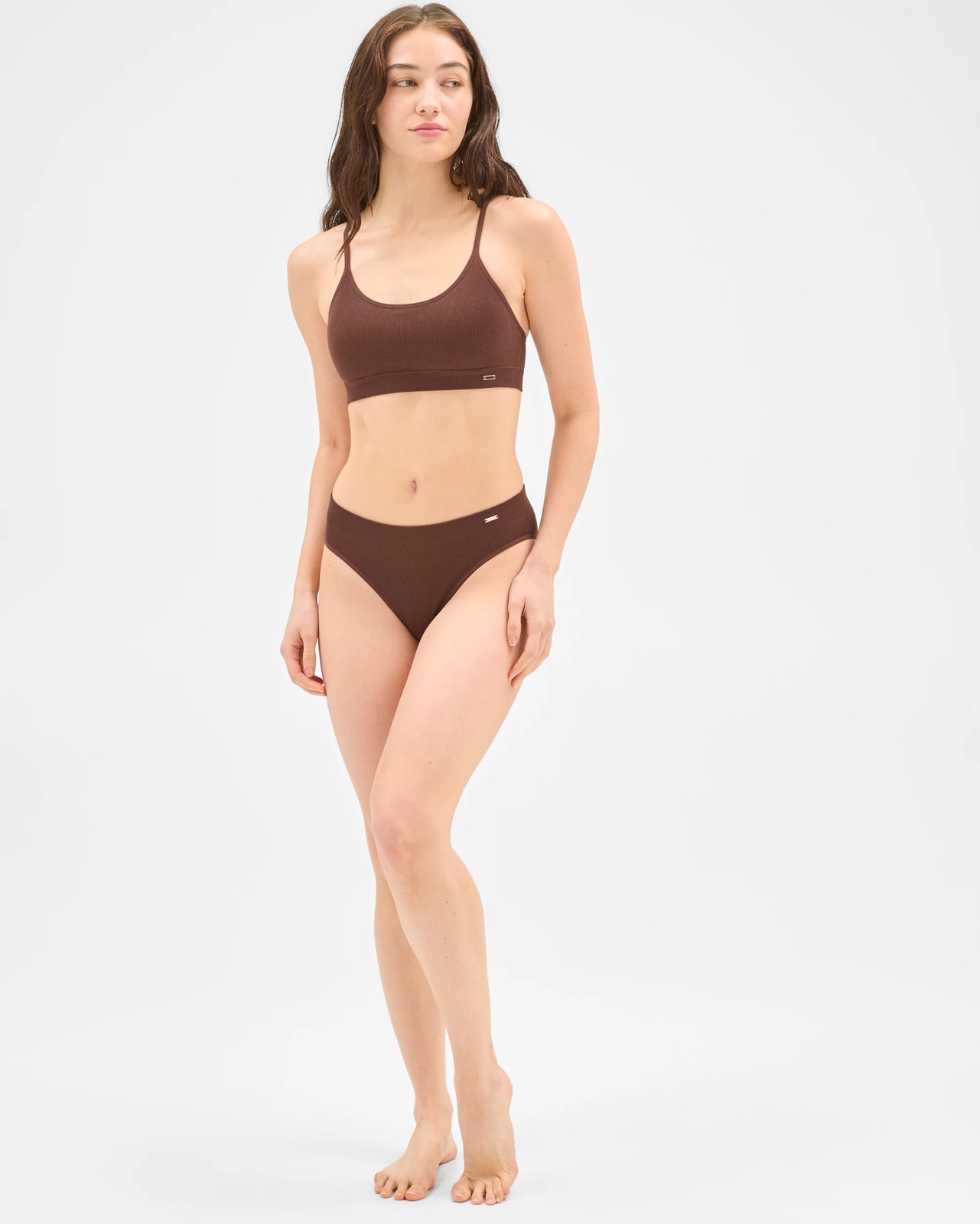 Lily Loves Rib Wirefree Crop Top - Chocolate 2 of 5