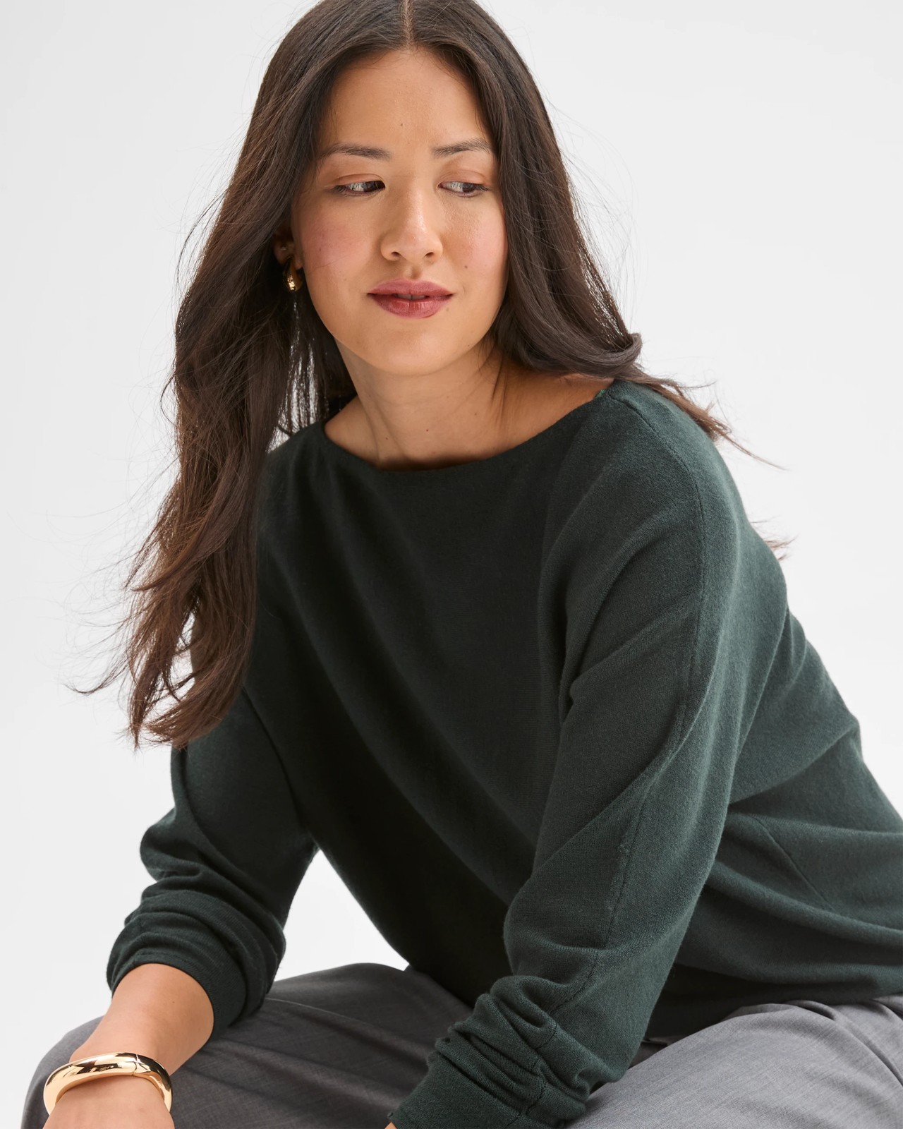 Preview Dolman Sleeve Boat Neck Knit Sweater - Mid Jade 4 of 6