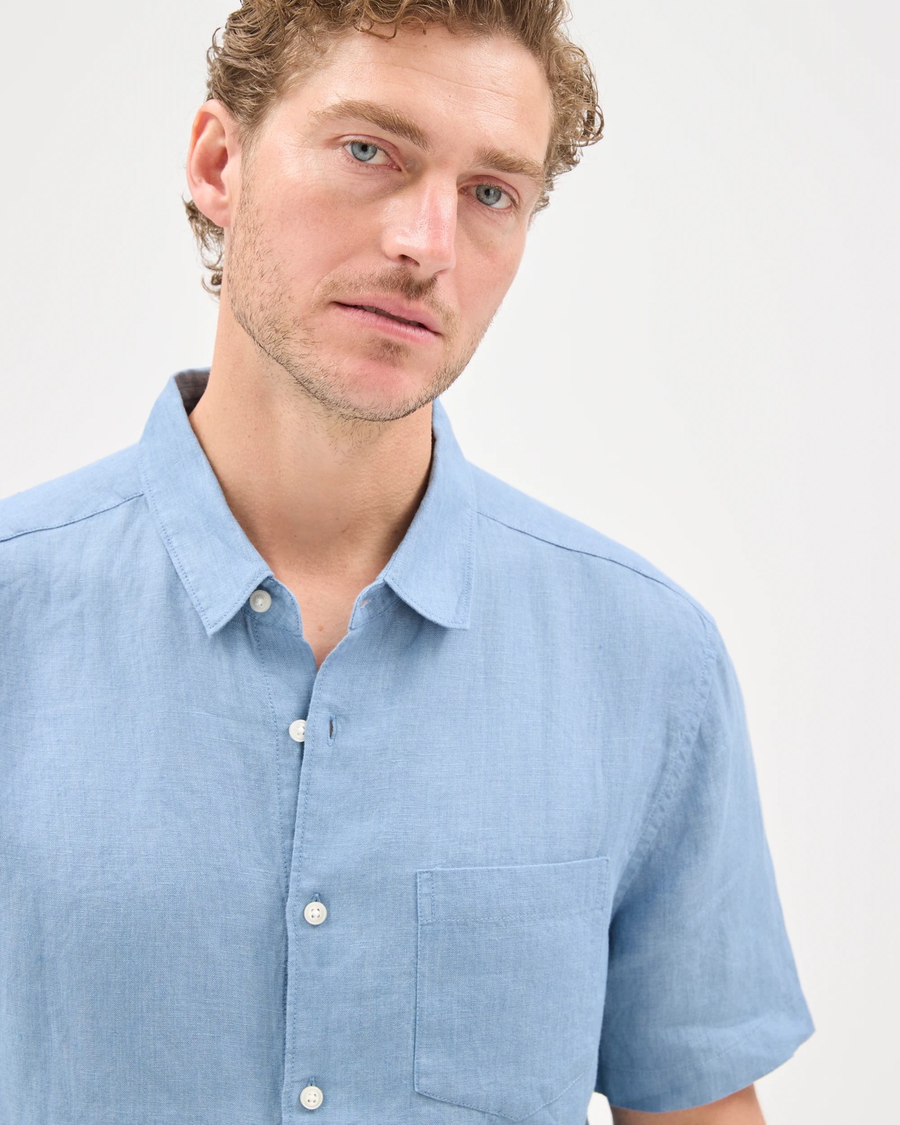 European Linen Short Sleeve Shirt - Denim Blue 5 of 6