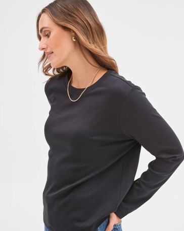 Australian Cotton Blend Long Sleeve Crew Neck T-Shirt