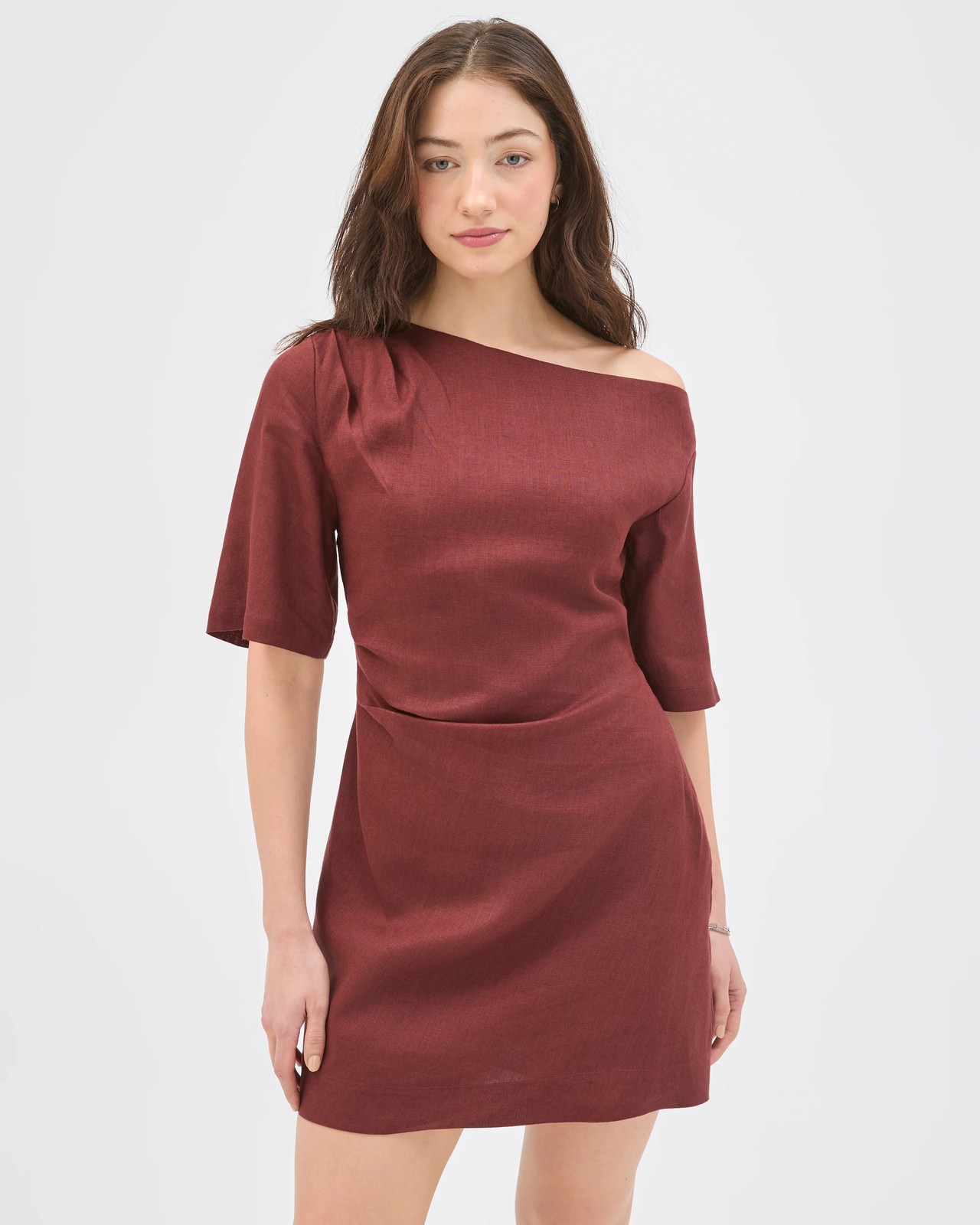 Lily Loves European Linen Off Shoulder Mini Dress - Ganache 2 of 5