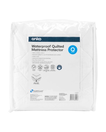 Anko Waterproof Quilted Mattress Protector, Queen Bed - White