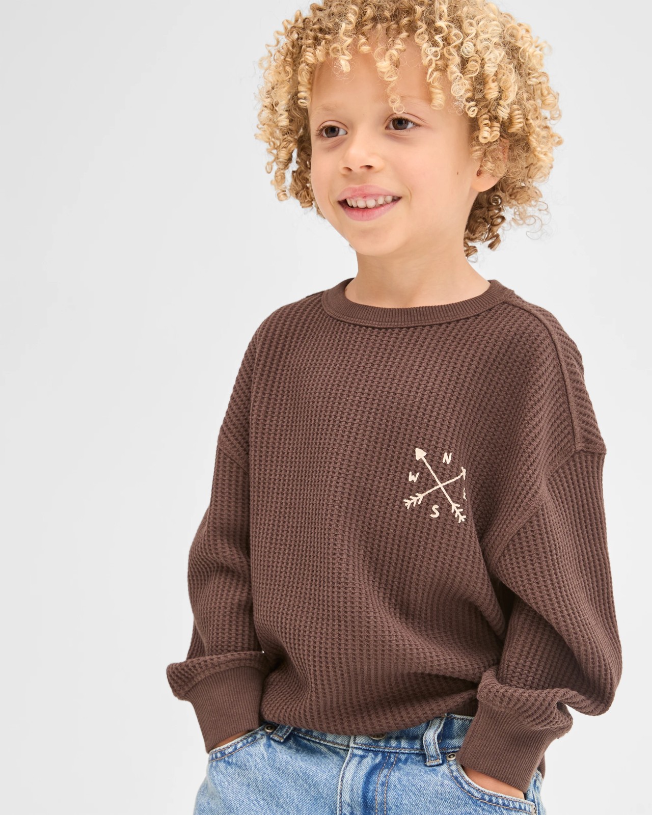 Australian Cotton Long Sleeve Oversized Waffle T-Shirt - Hot Fudge 3 of 6