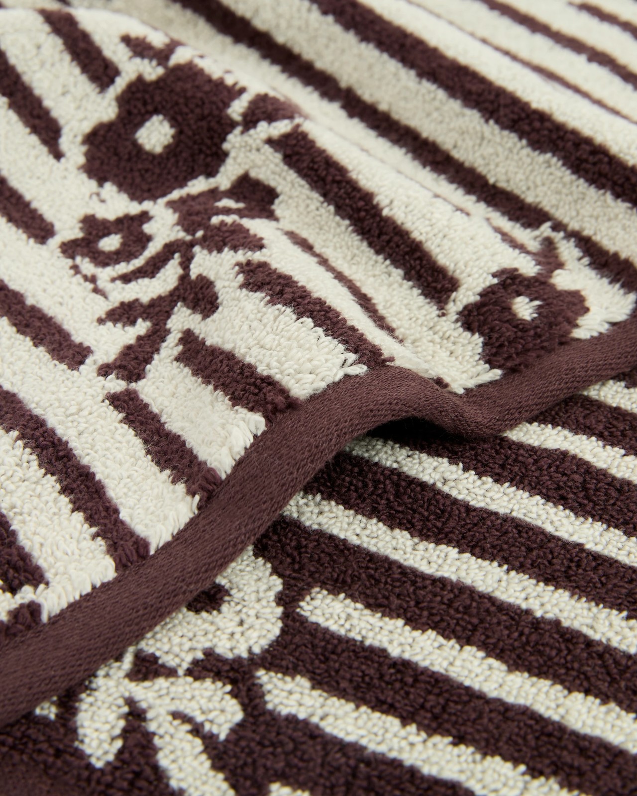 Jasmine Floral Stripe Australian Cotton Hand Towel - Chocolate 2 of 2