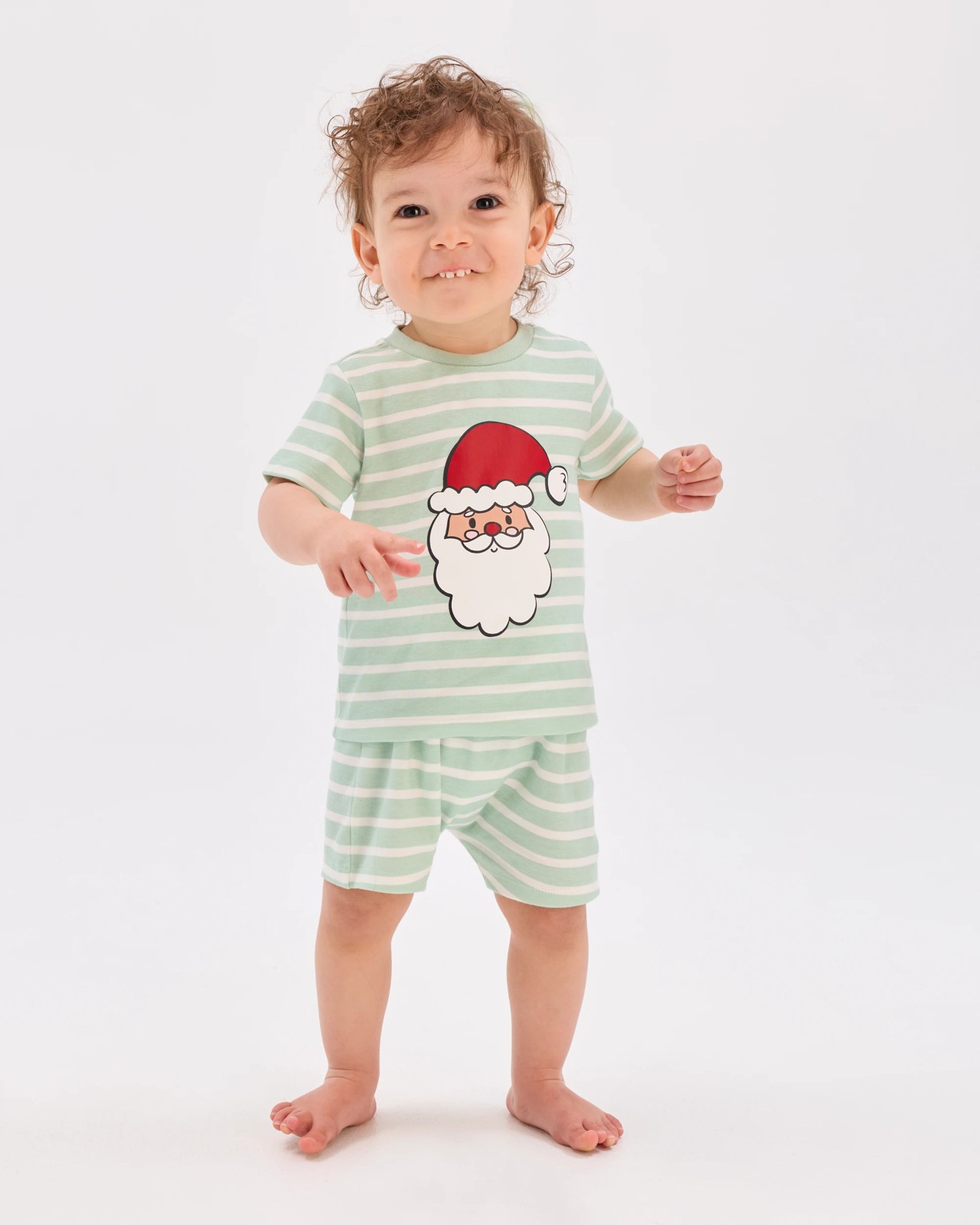 Christmas Interlock Pyjama Set - Green/White Santa 2 of 5