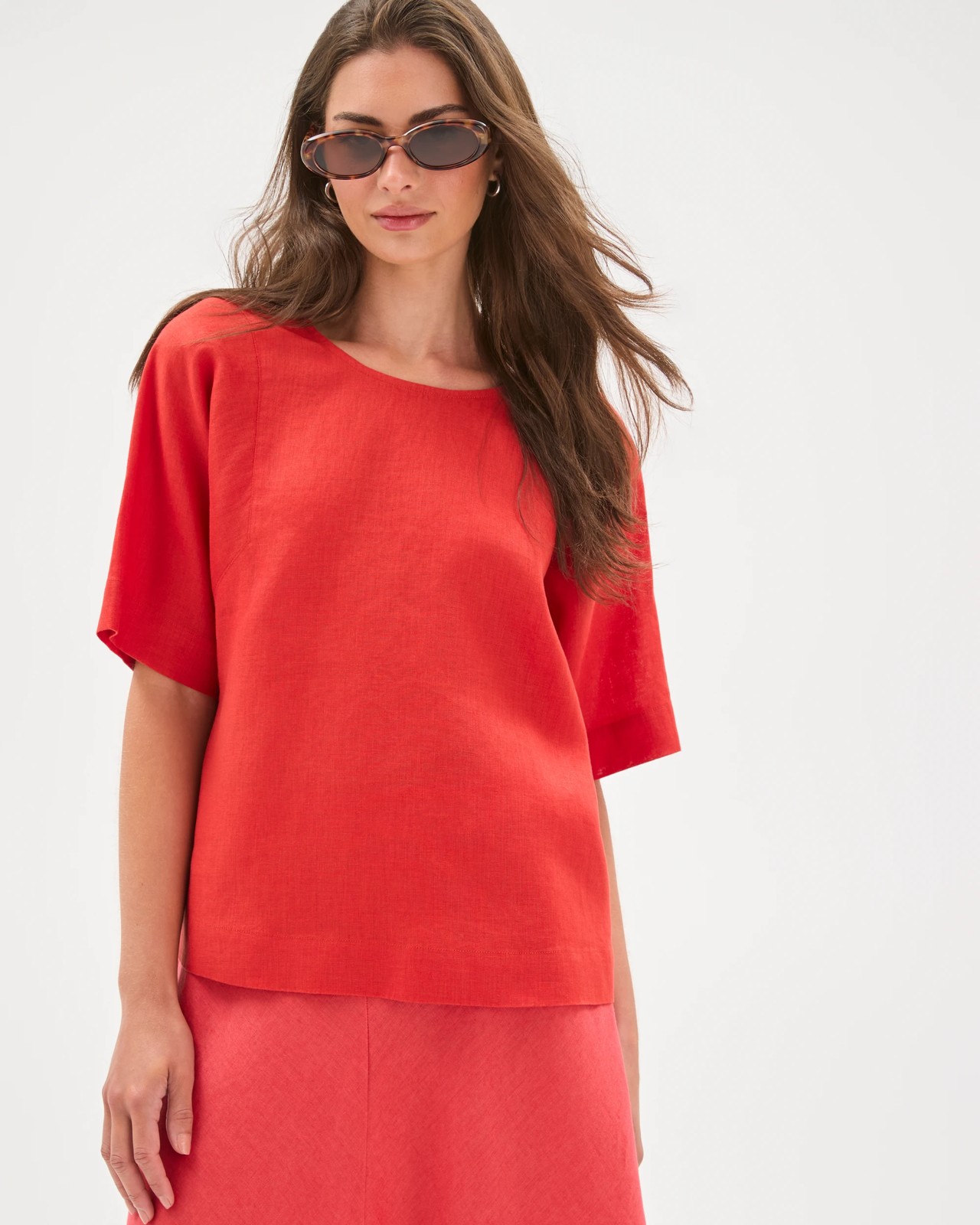 Petites European Linen Woven Top - Warm Terracotta 2 of 5