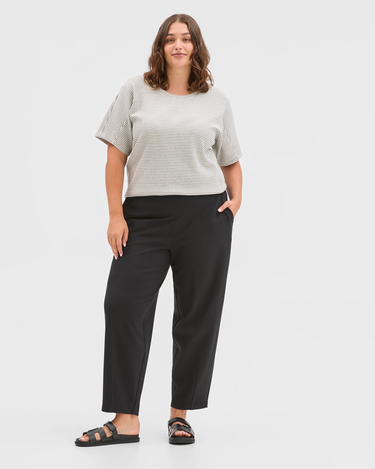 Plus Size Ponte Ankle Length Barrel Leg Pants 2 of 6