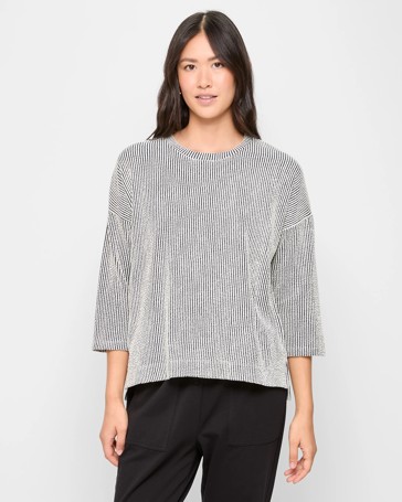 Australian Cotton Blend Long Sleeve Boxy Textured T-Shirt