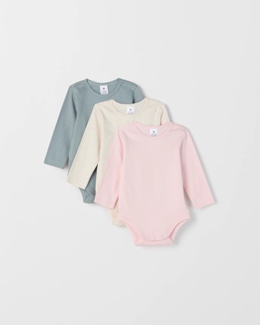 Baby Organic Cotton 3 Pack Long Sleeve Bodysuit