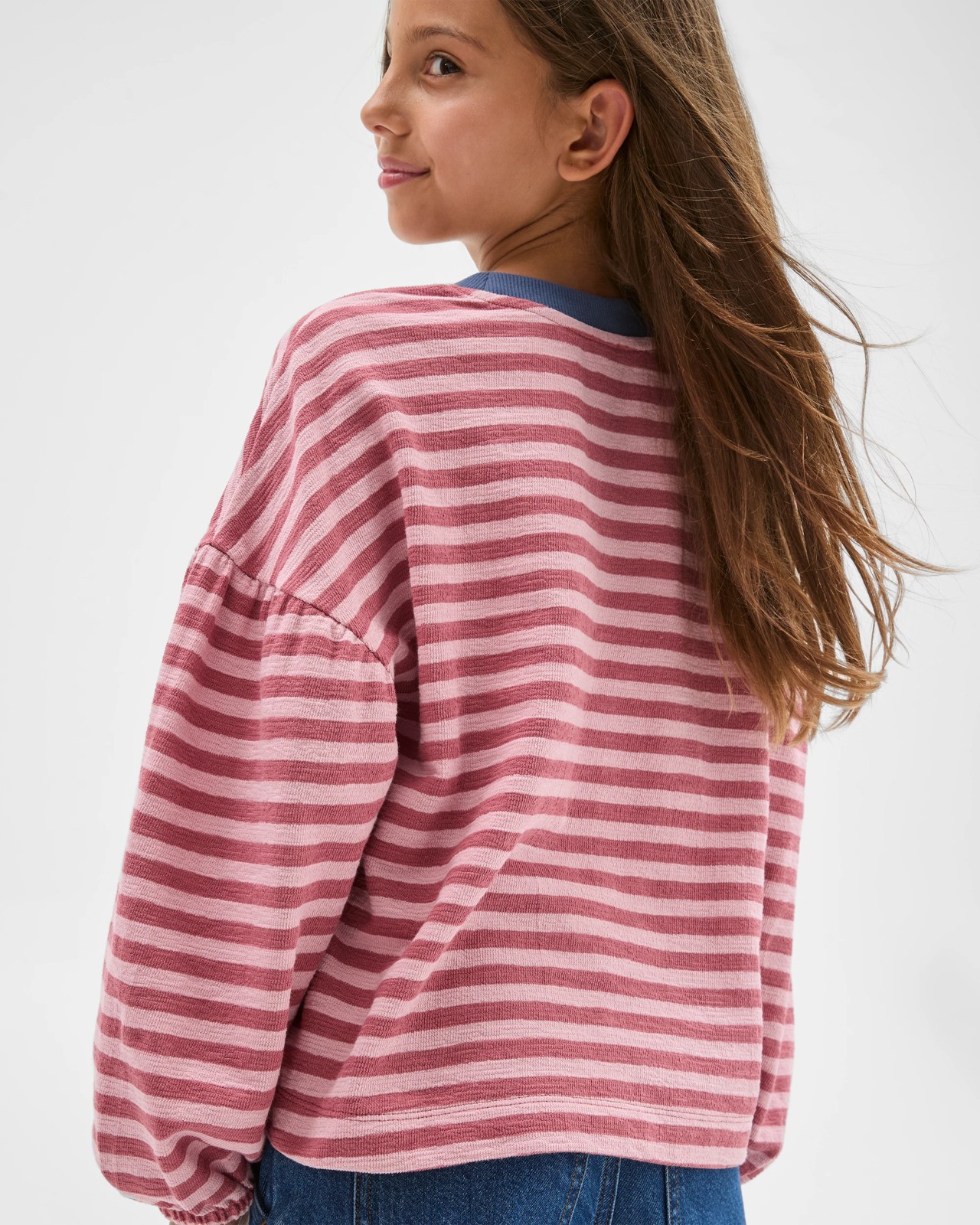 Australian Cotton Long Balloon Sleeve Striped T-Shirt - Dusty Pink 4 of 6