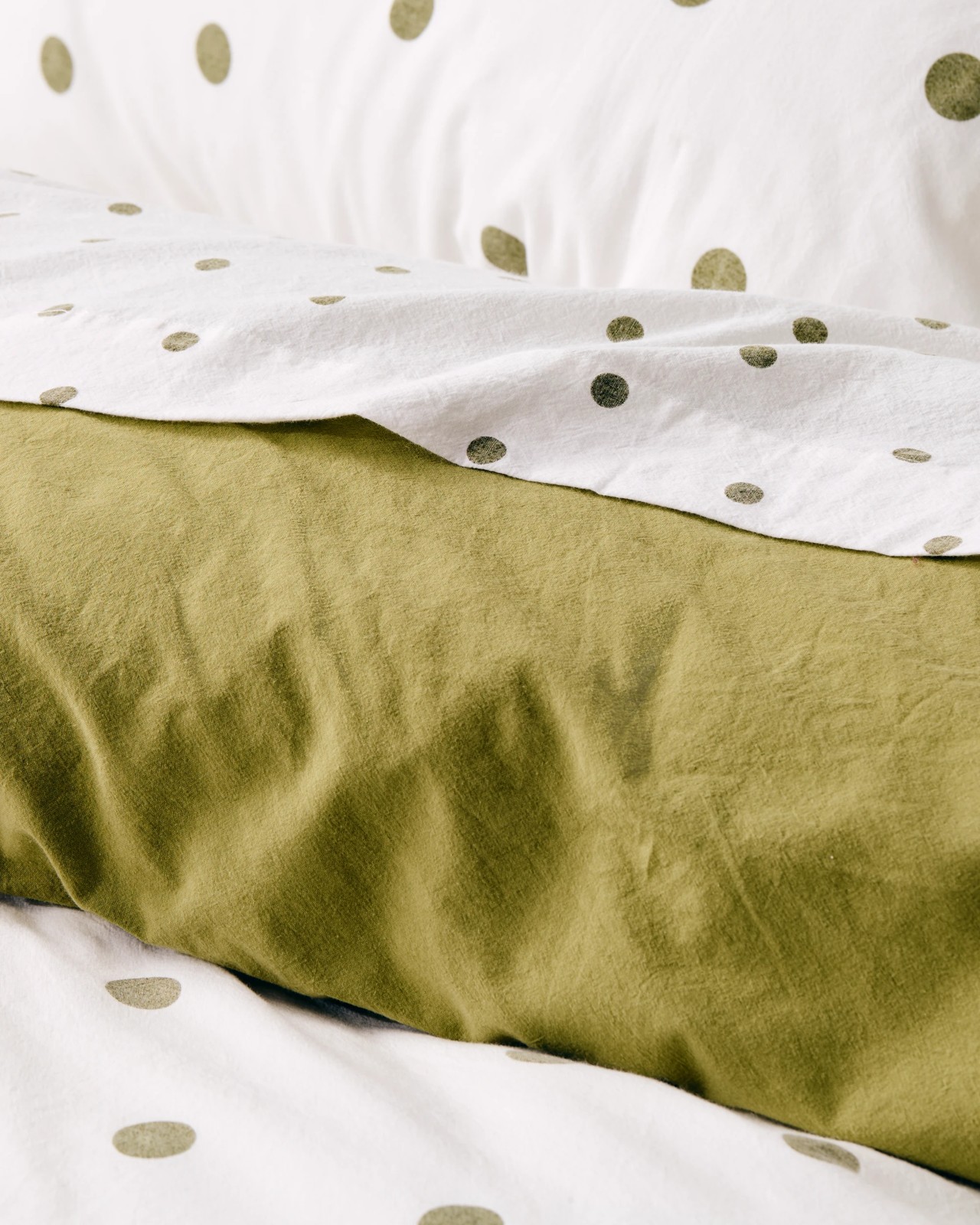 Arlo Polka Dot Stonewash Cotton Quilt Cover Set - Olive Green 5 of 5