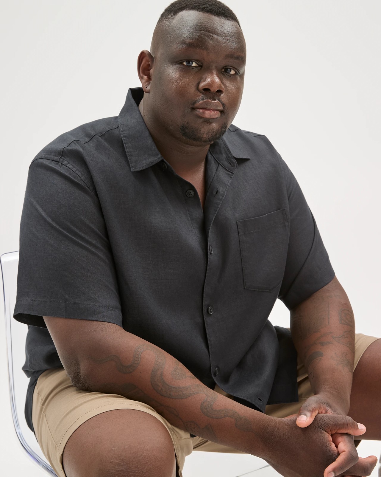 Plus Size European Linen Short Sleeve Shirt - Black 5 of 6
