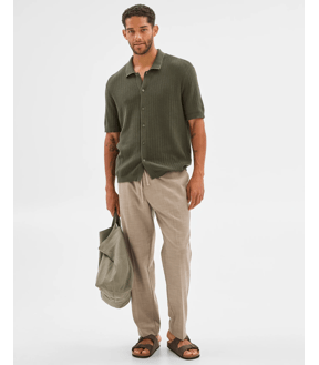 Australian Cotton Textured Stripe Knit Shirt - Preview