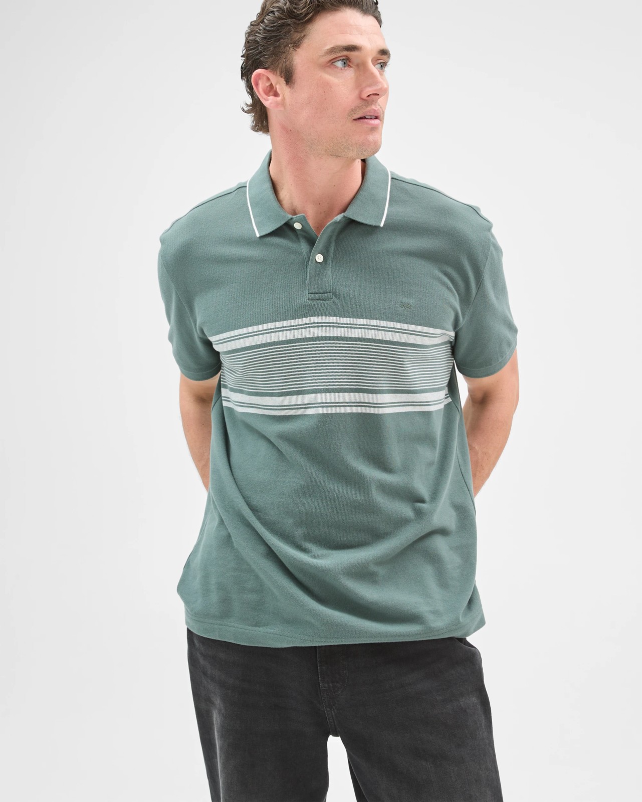 Australian Cotton Panelled Polo Top - Balsam Green 3 of 6