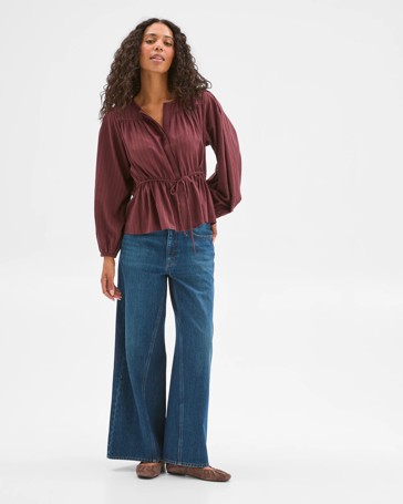 Short Sleeve Tie Waist Blouse