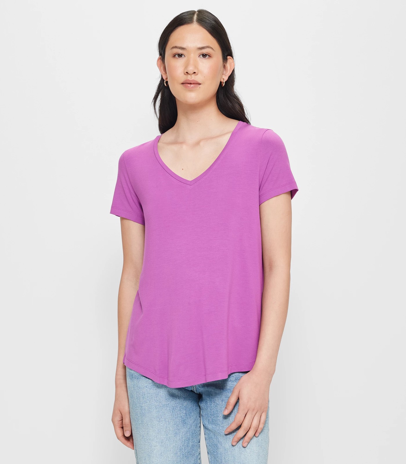 GOLDSTROMS Solid Women V Neck Pink T-Shirt - Buy Purple GOLDSTROMS