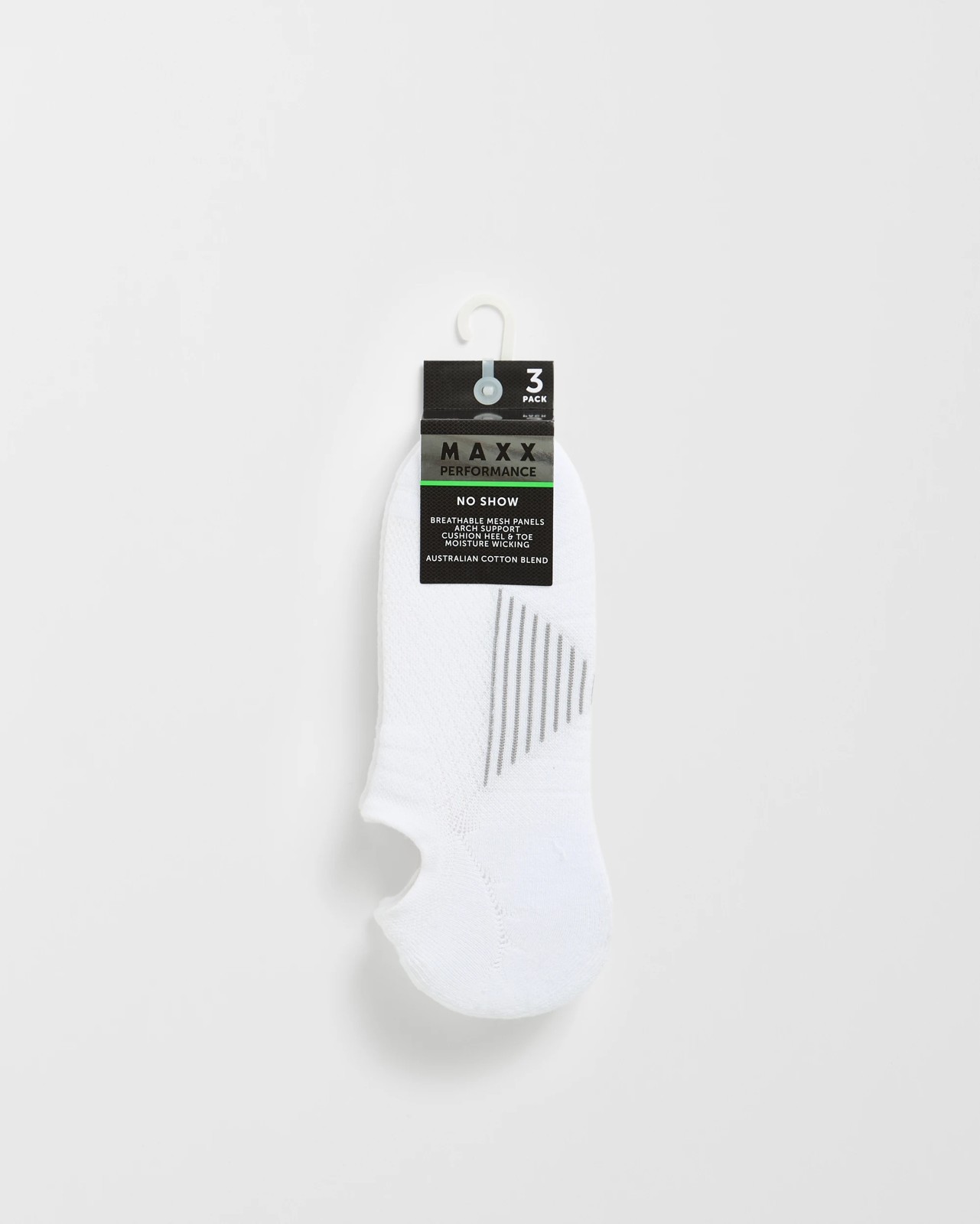 Maxx Australian Cotton Blend 3 Pack Performance No Show Sport Socks - White 3 of 3