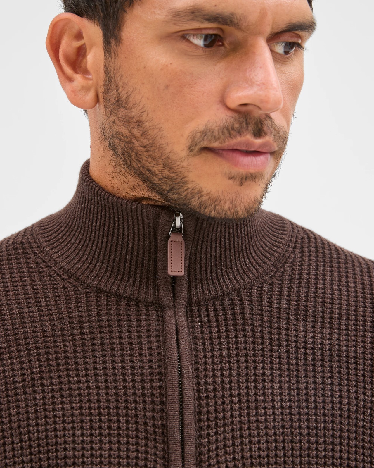 Australian Cotton Midweight 1/2 Zip Knit Sweater - Chocolate 5 of 6