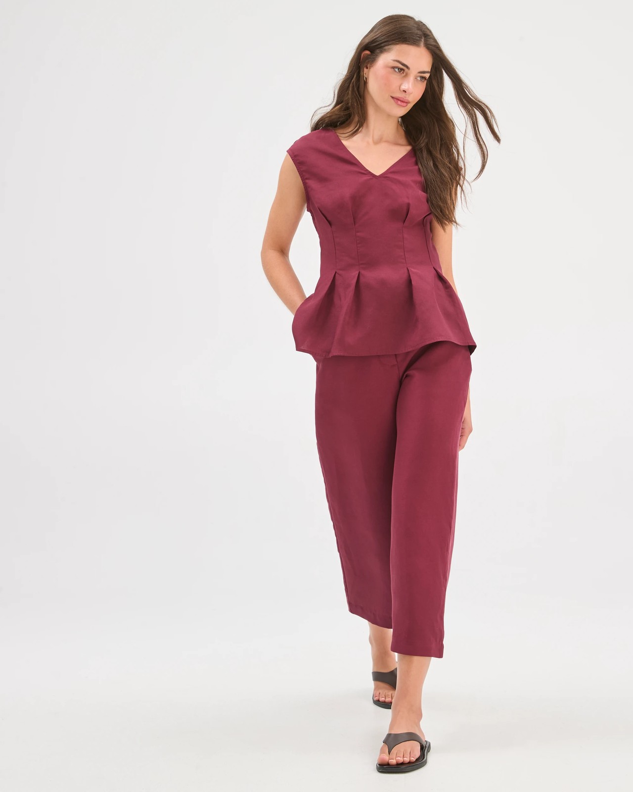 Petites European Linen Blend Culotte Pants 5 of 5