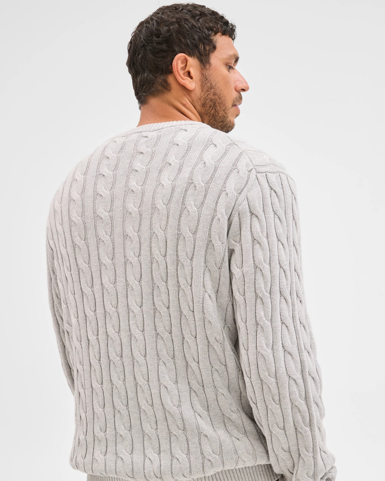 Australian Cotton Midweight Cable Knit Sweater - Grey Marle 6 of 6