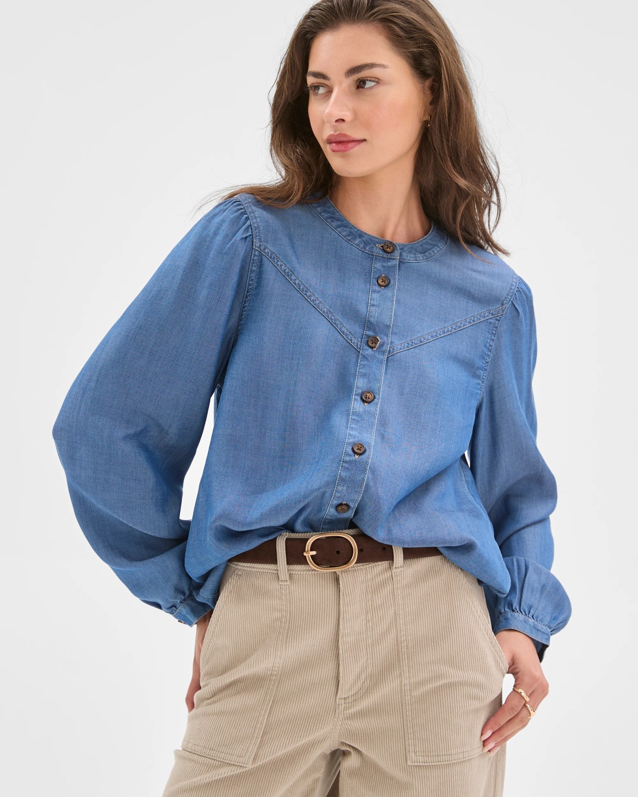 Petites Yoke Detail Chambray Shirt 3 of 5