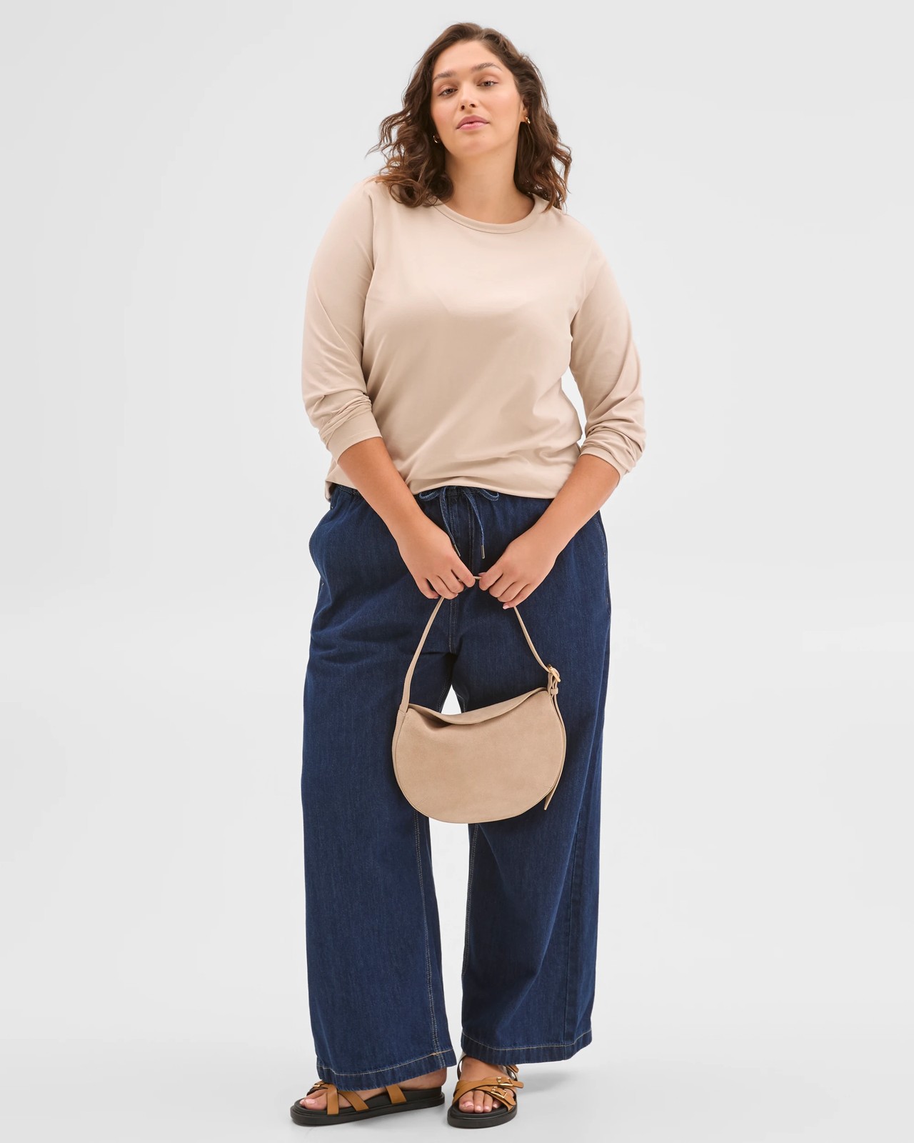 Plus Size Australian Cotton Long Sleeve Crew T-Shirt - Birch 6 of 6